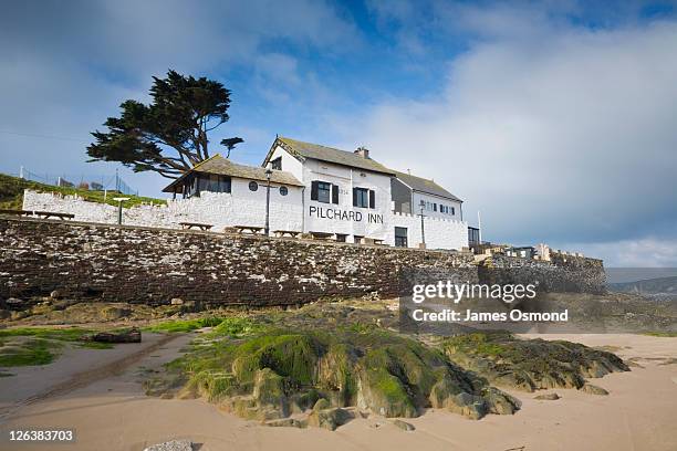 the pilchard inn on burgh island. bigbury-on-sea. south hams. devon. england. uk. - devon stock pictures, royalty-free photos & images