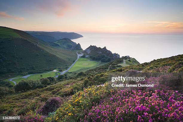 the valley of rocks from hollerday hill, lynton. exmoor national park. devon. england. uk. - devon foto e immagini stock