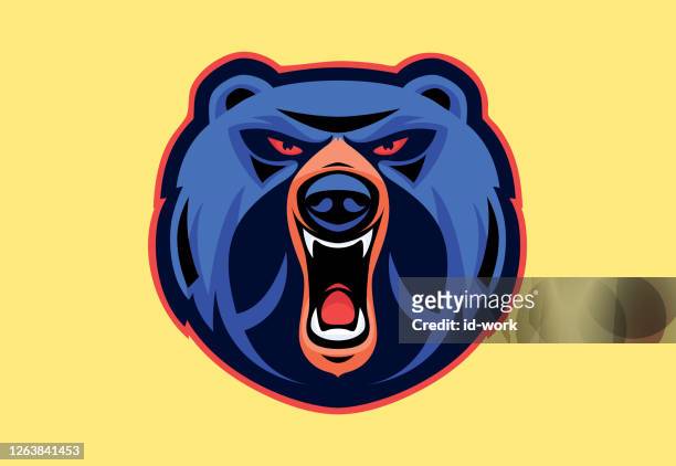 ilustrações, clipart, desenhos animados e ícones de mascote urso irritado - yawning
