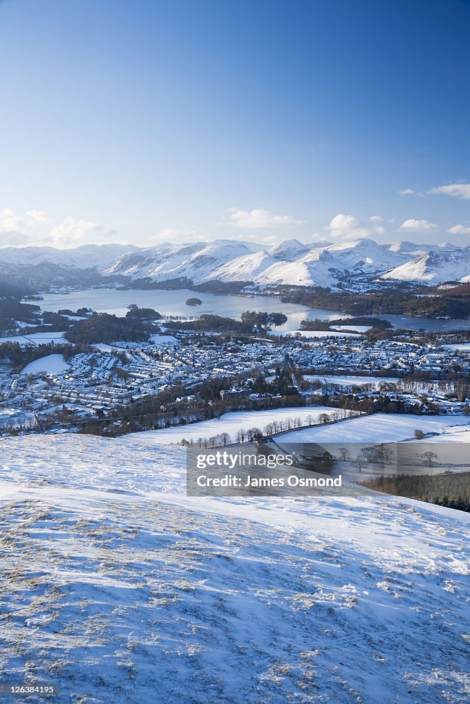 View of Keswick and Derwent Water from Latrigg. Lake District National Park. Cumbria. England. UK.