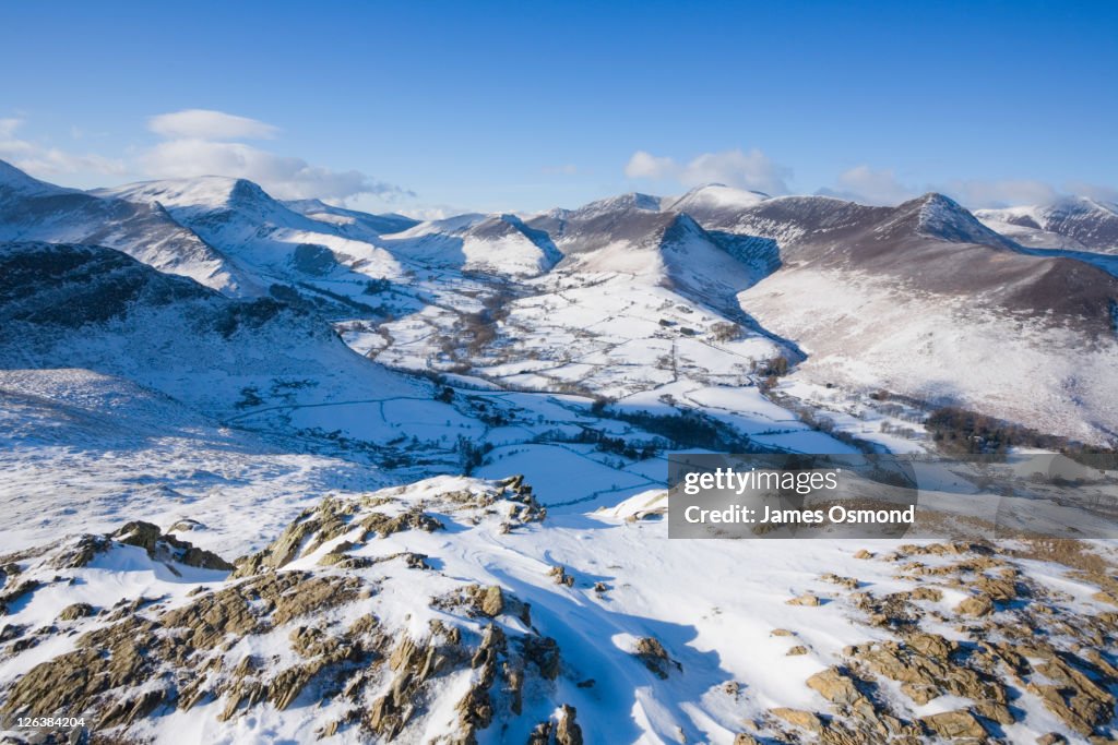 The Derwent Fells and Newlands Valley from Cat Bells summit. Lake District National Park. Cumbria. England. UK.