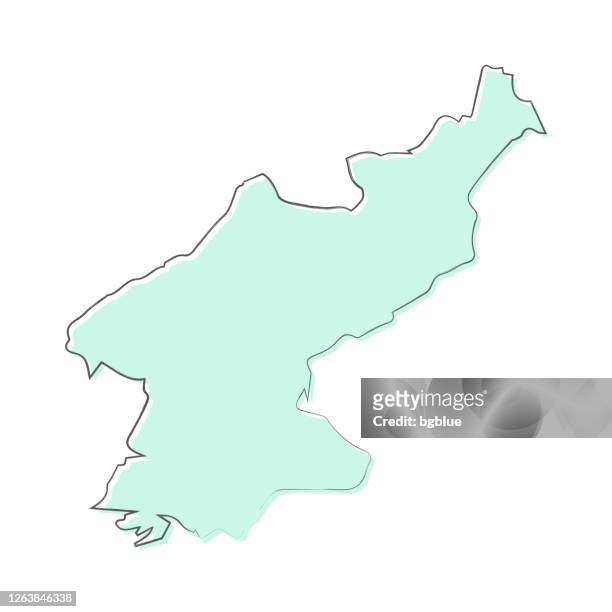 nordkorea karte von hand gezeichnet auf weißem hintergrund - trendiges design - north korea stock-grafiken, -clipart, -cartoons und -symbole