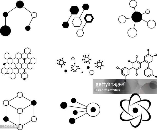 illustrazioni stock, clip art, cartoni animati e icone di tendenza di elementi atomici scientifici - struttura molecolare