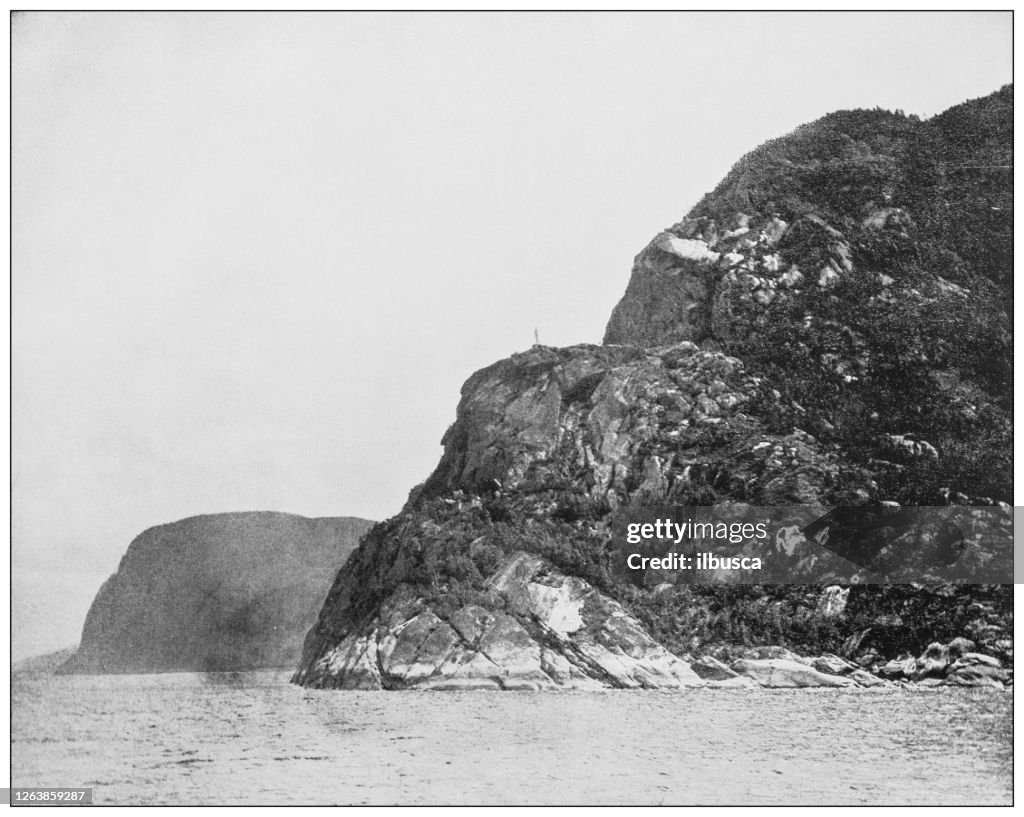 Antique black and white photograph: Cape Trinity, Canada