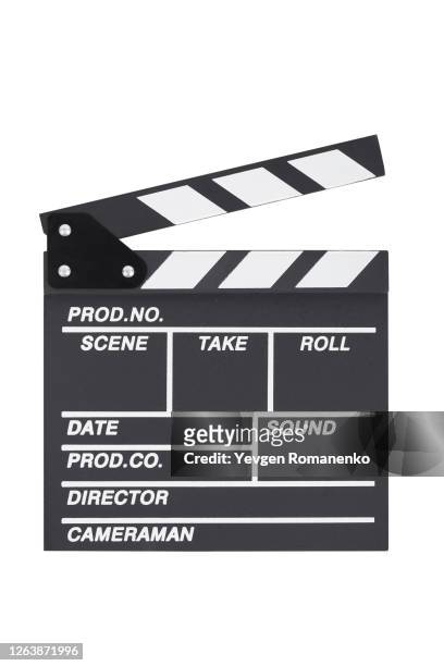 movie clapper isolated on white background - film director stock-fotos und bilder