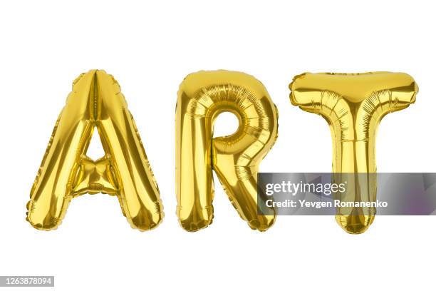 art word made of foil balloons isolated on white background - balloon letters stock pictures, royalty-free photos & images