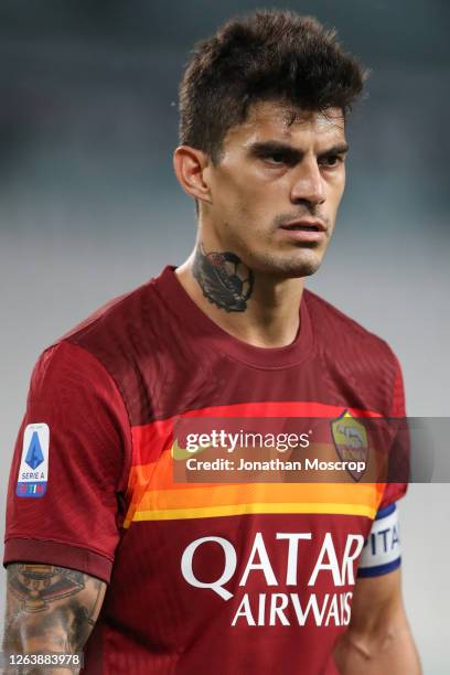 Diego Perotti of AS Roma during the Serie A match between Juventus and AS Roma on August 01, 2020 in Turin, Italy.