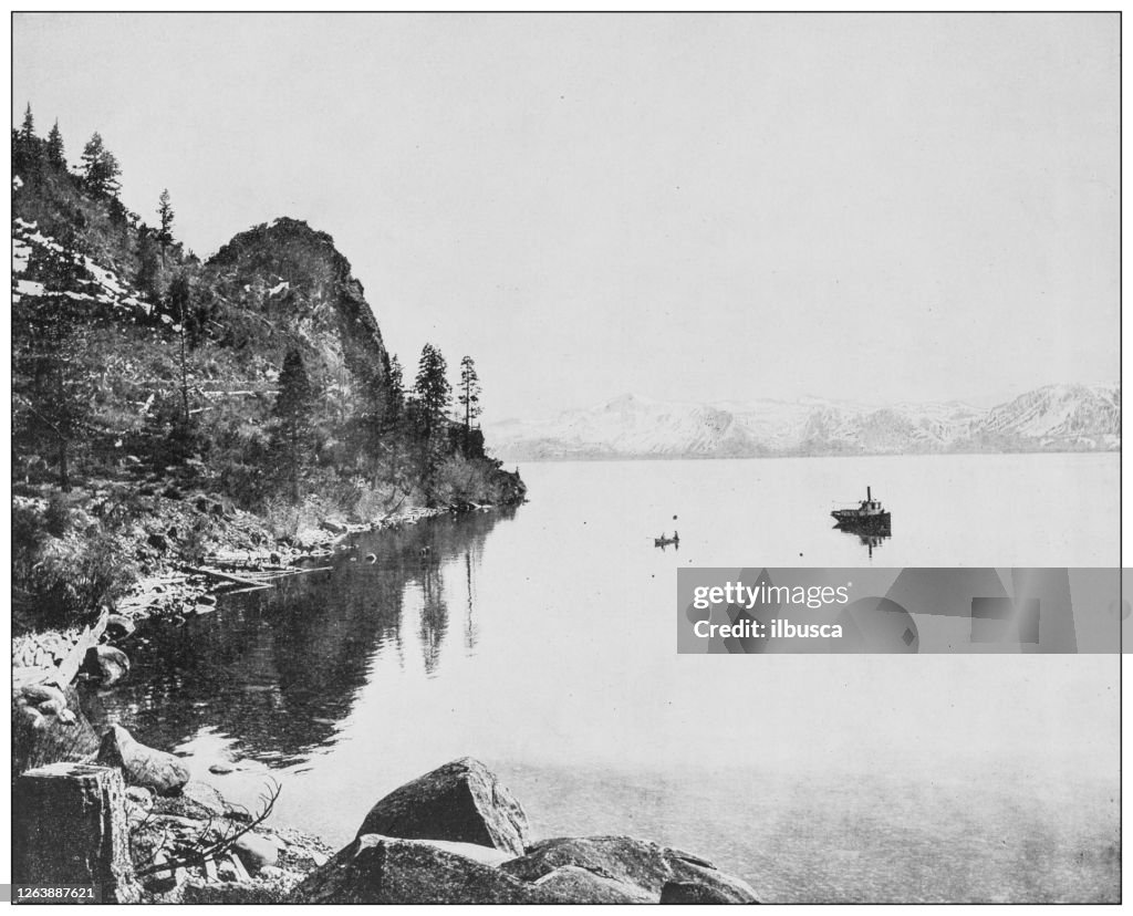Antique black and white photograph: Tahoe Lake