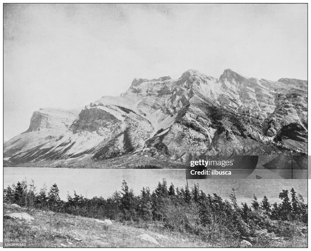 Antique black and white photograph: Devil Lake, Banff
