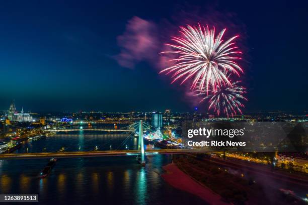 aerial view from fireworks in cologne city - cologne skyline stock pictures, royalty-free photos & images