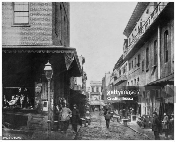 antique black and white photograph: san francisco chinatown - chinatown stock illustrations