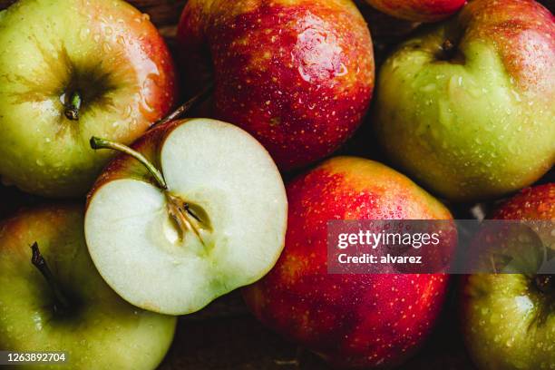 frisch geerntete äpfel - apple slice stock-fotos und bilder