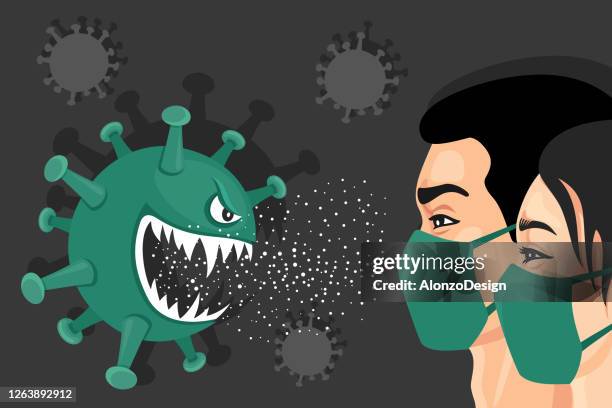 ilustraciones, imágenes clip art, dibujos animados e iconos de stock de coronavirus cara a cara. concepto de póster. - woman blowing nose