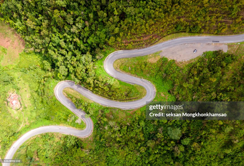Aerial View of Road on the Mountain