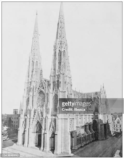 antique black and white photograph: st patrick cathedral, new york - st patrick's cathedral manhattan stock illustrations