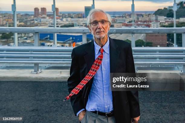 Italian Architect and Senator Renzo Piano poses for a photo during the opening ceremony of the Genoa's new bridge Ponte Genova San Giorgio on the...