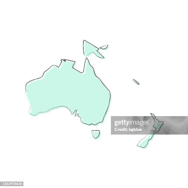 オセアニア地図は白い背景に描かれた手 - トレンディなデザイン - australia v new zealand点のイラスト素材／クリップアート素材／マンガ素材／アイコン素材