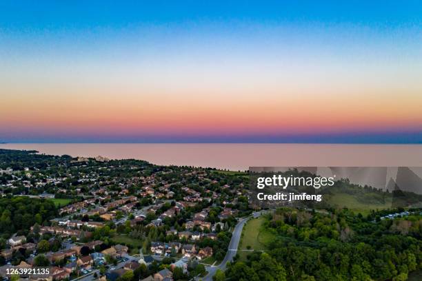 duffins south trail and duffins creek in rotary park at dusk, ajax, canada - ajax ontario stock pictures, royalty-free photos & images