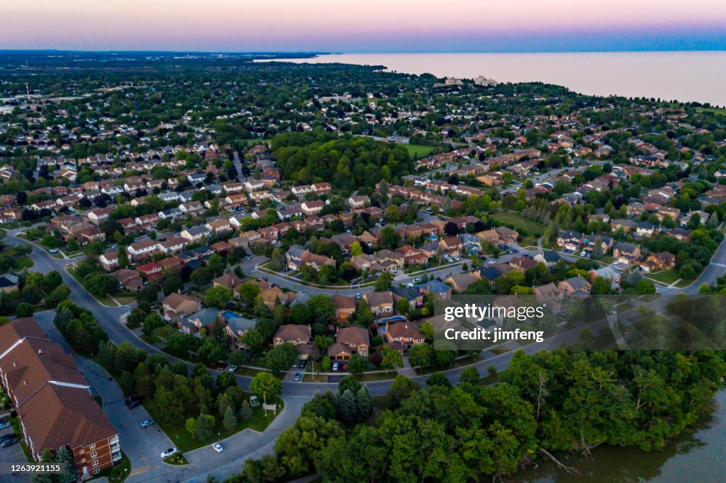 Duffins South Trail and Duffins Creek in Rotary Park at dusk, Ajax, Canada