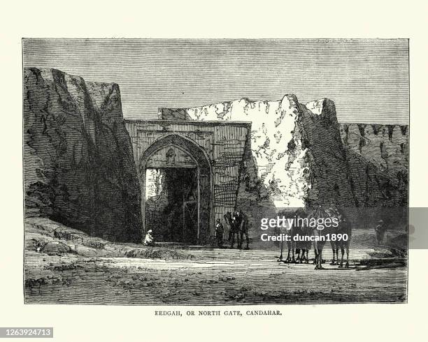 eedgah ot north gate of kandahar, afghanistan, 19th century - kandahar afghanistan stock illustrations