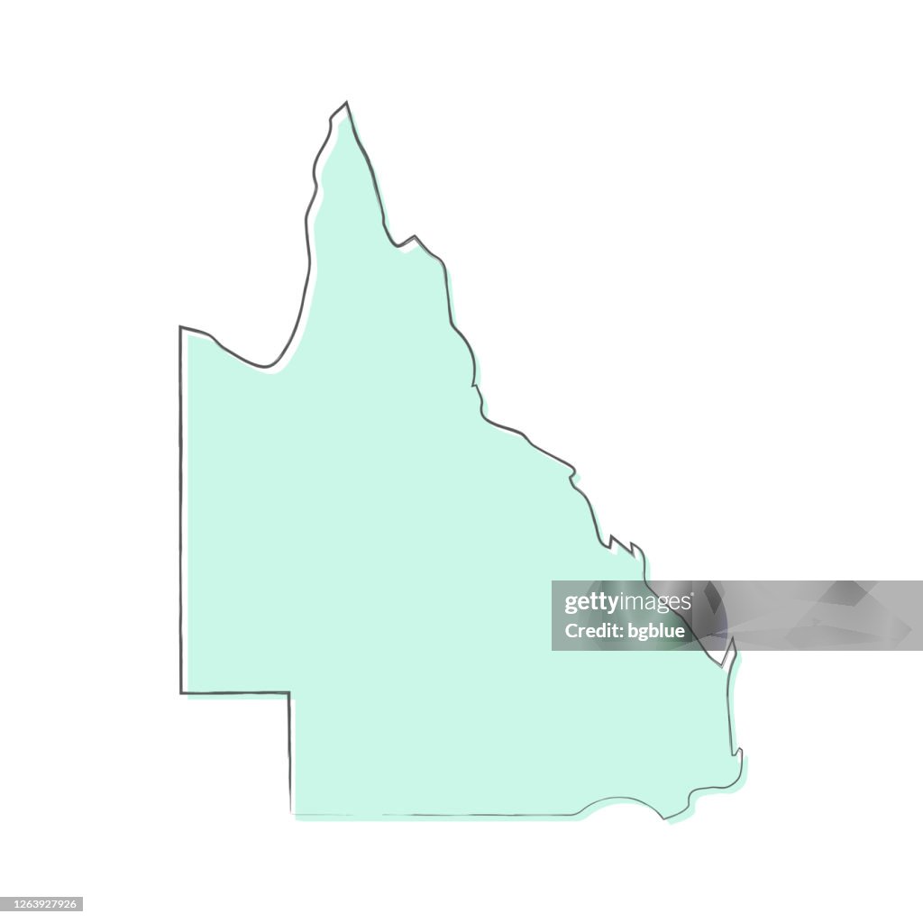 Queensland map hand drawn on white background - Trendy design