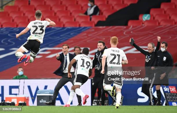 Joe Bryan of Fulham celebrates after scoring his sides first goal during the Sky Bet Championship Play Off Final match between Brentford and Fulham...