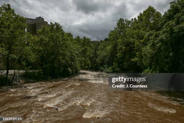 The Patapsco River is transformed into fast moving rapids after Tropical Storm Isaias moved through the region on August 04, 2020 in Ellicott City,...