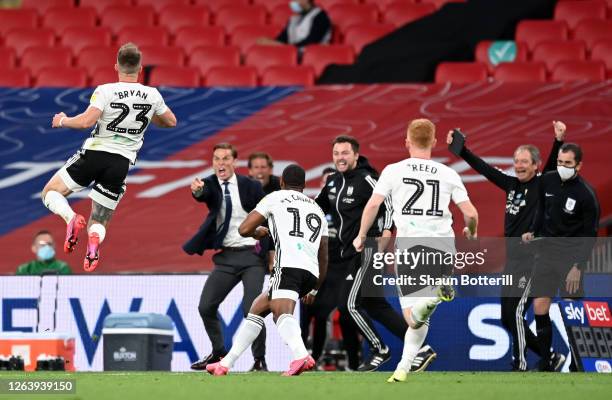 Joe Bryan of Fulham celebrates after scoring his sides first goal during the Sky Bet Championship Play Off Final match between Brentford and Fulham...