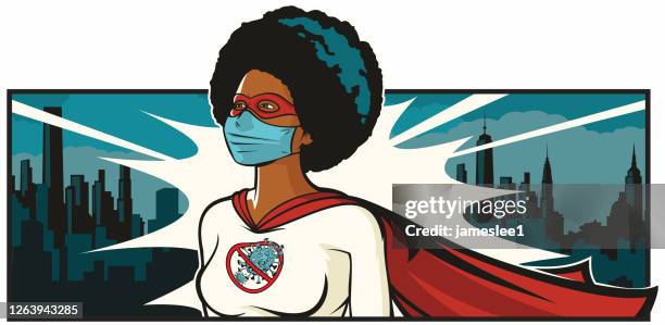 アフリカのコロナウイルススーパーヒーロー - afro点のイラスト素材／クリップアート素材／マンガ素材／アイコン素材