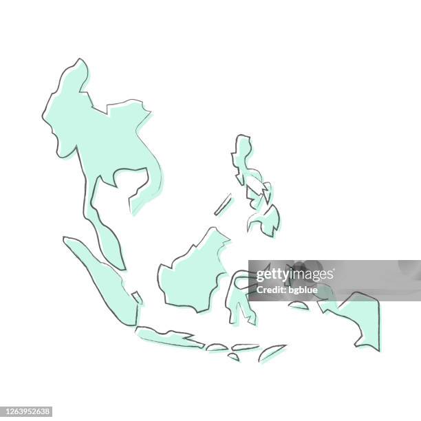 southeast asia map hand drawn on white background - trendy design - philippine map drawing stock illustrations