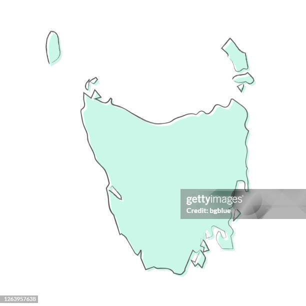 tasmanien karte von hand gezeichnet auf weißem hintergrund - trendiges design - map tasmania stock-grafiken, -clipart, -cartoons und -symbole