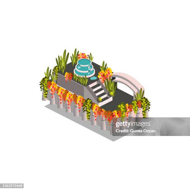 isometric gardens of babylon - hanging basket stock illustrations