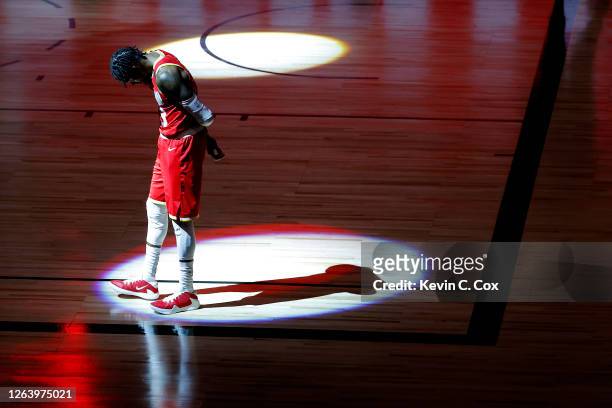 Robert Covington of the Houston Rockets stands on the court before the game against the Portland Trail Blazers at The Arena at ESPN Wide World Of...