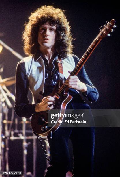 Brian May performs with Queen at the Oakland Coliseum on December 16, 1978 in Oakland, California.