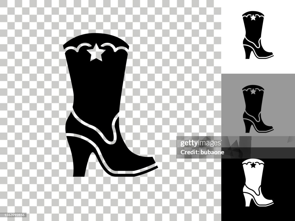 Cowgirl Boot Icon on Checkerboard Transparent Background