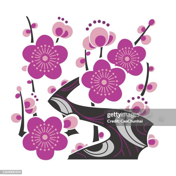 plum blossom - peach tree stock illustrations