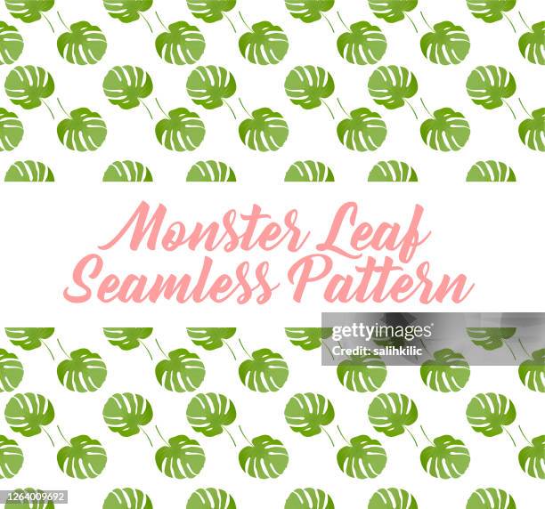 monstera palm leaf vector pattern - leaf pattern stock illustrations