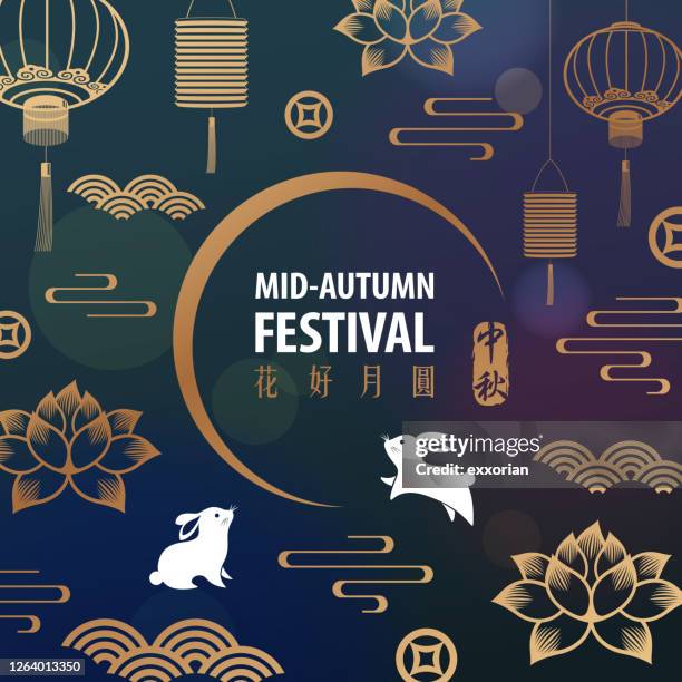 ilustraciones, imágenes clip art, dibujos animados e iconos de stock de celebración del festival de mediados de otoño - festival de las linternas chino