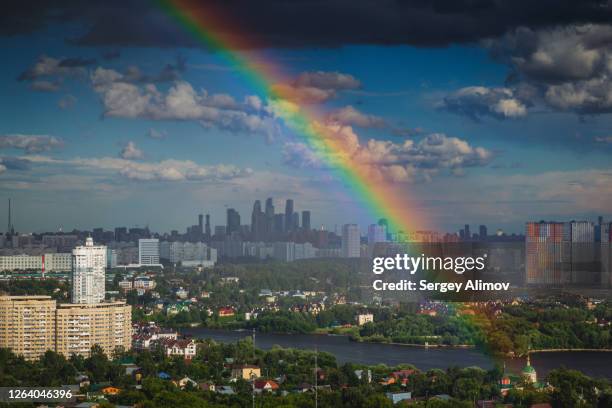 rainbow sector in front of background of moscow summer view - krasnogorsky district moscow oblast stock pictures, royalty-free photos & images