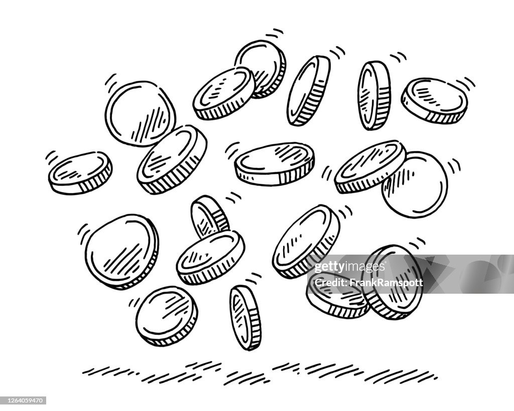 Group Of Falling Money Coins Drawing