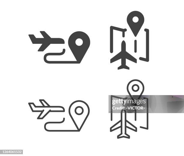 illustrations, cliparts, dessins animés et icônes de avion et route - icônes d’illustration - gps pointer