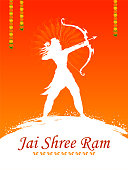 Lord Rama with bow arrow in Shree Ram Navami celebration background for religious holiday of India