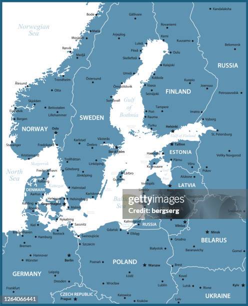 バルト海地域。スウェーデン、ノルウェー、ポーランド、ラトビア、フィンランドの地理的国境を持つ政治地図 - 北海点のイラスト素材／クリップアート素材／マンガ素材／アイコン素材