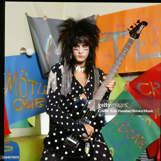 Motley Crue, photo shoot in Tokyo, Japan, July 1985. Nikki Sixx .