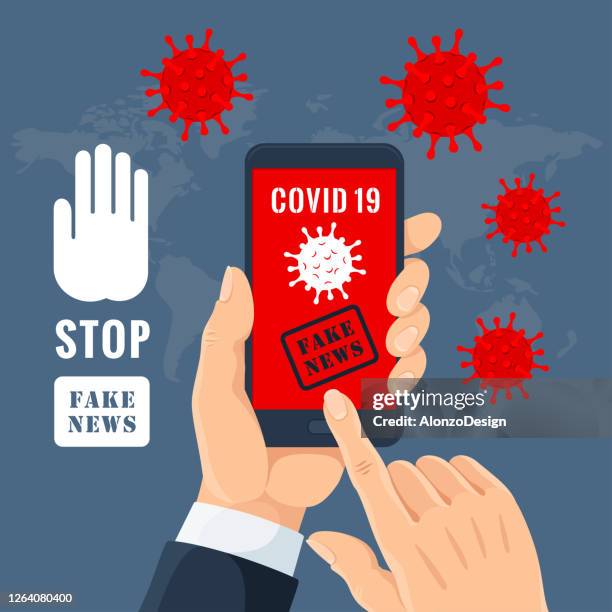 stoppen sie coronavirus fake news. - kontaminierung stock-grafiken, -clipart, -cartoons und -symbole