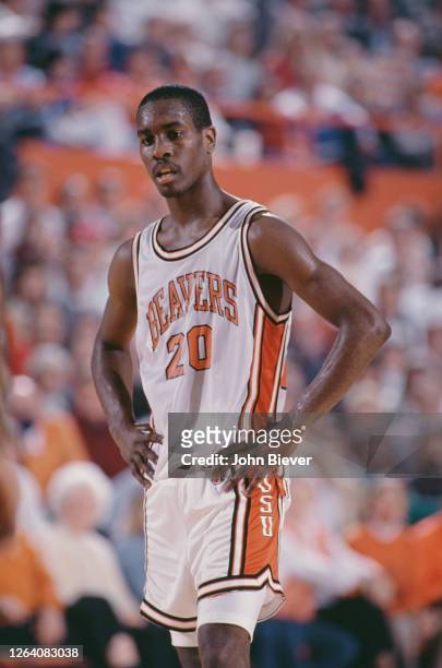 Gary Payton, Guard for the Oregon State Beavers during the 1988/89 NCAA Pac-10 Conference college basketball season circa January 1989 at the Gill...