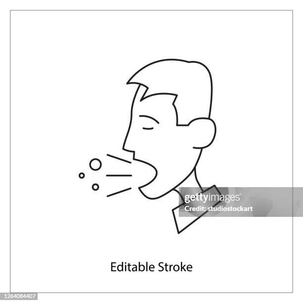 cough line icon editable stroke - bronchitis icon stock illustrations