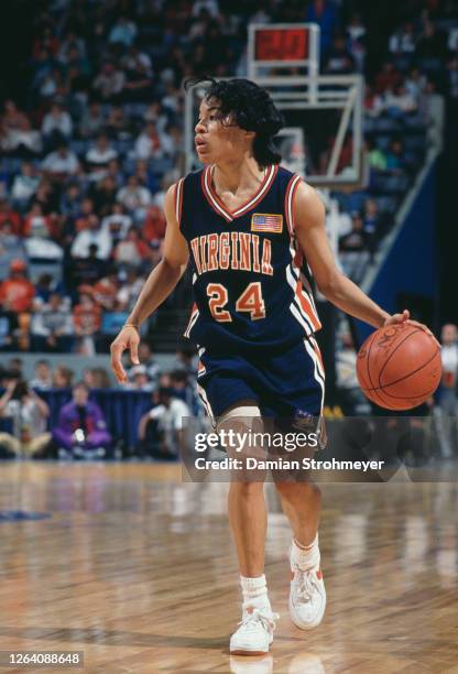 Dawn Staley,Guard for the University of Virginia Cavaliers women's basketball team during the 1990/91 NCAA Atlantic Coast Conference college...