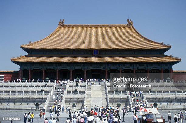the forbidden city - tai he dian (hall of supreme harmony) - beijing city stock-fotos und bilder