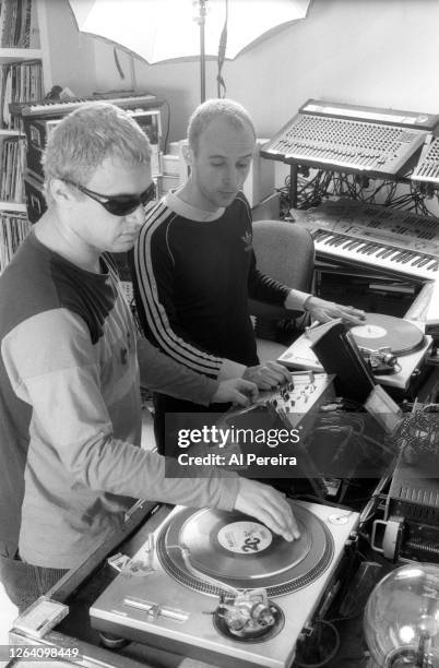 Musician Moby appears in a portrait with Supa DJ Dmitry of the group Deee-Lite on May 10, 1994 in New York City.